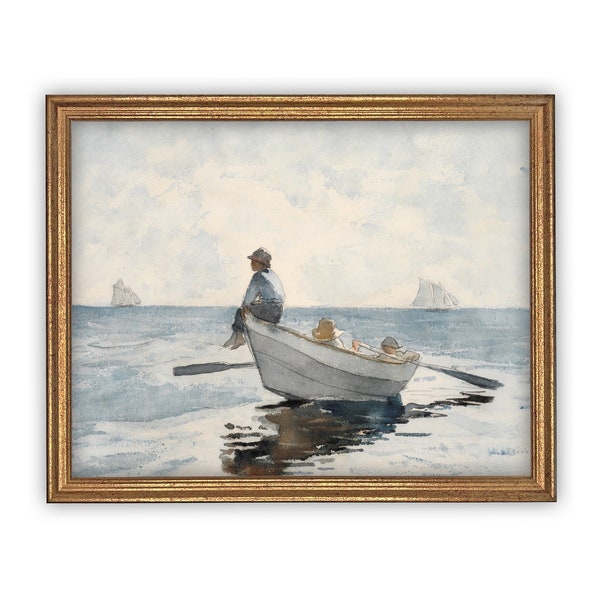 Vintage Framed Canvas Art  // Framed Vintage Print // Vintage Painting // Boating Art // Beach House print //#COAS-174