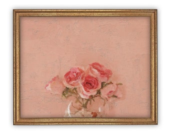 Vintage Framed Canvas Art  // Framed Vintage Print // Vintage Painting // Pink Roses Art // Farmhouse print //#BOT-105