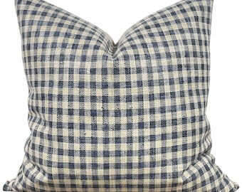 Designer "Anderson" Checkered Pillow Cover // Blue and Tan Pillow Cover // Boutique Pillow Covers