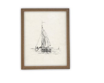 Vintage Framed Sailboat Canvas Print: Beach House Decor