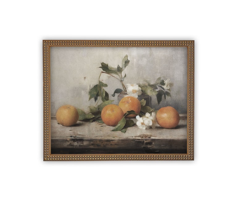 Vintage Framed Canvas Art // Framed Vintage Orange Print // Vintage Fruit // Still Life Kitchen Painting // Farmhouse print //ST-620 image 5