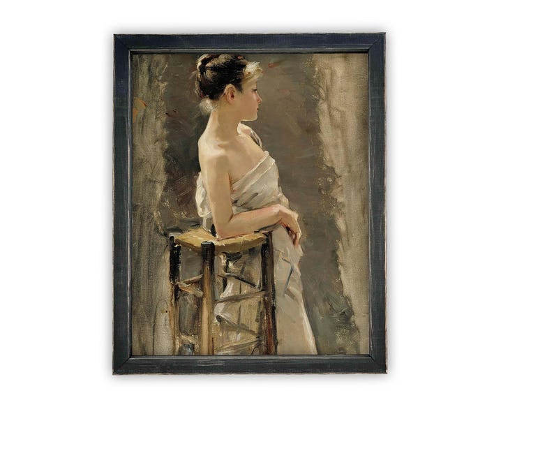 Framed Vintage Canvas Print: Green Portrait of a Woman - Etsy