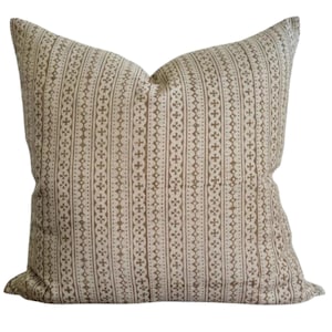 Woodburn Block Print Pillow Cover: Natural Tan Brown Linen