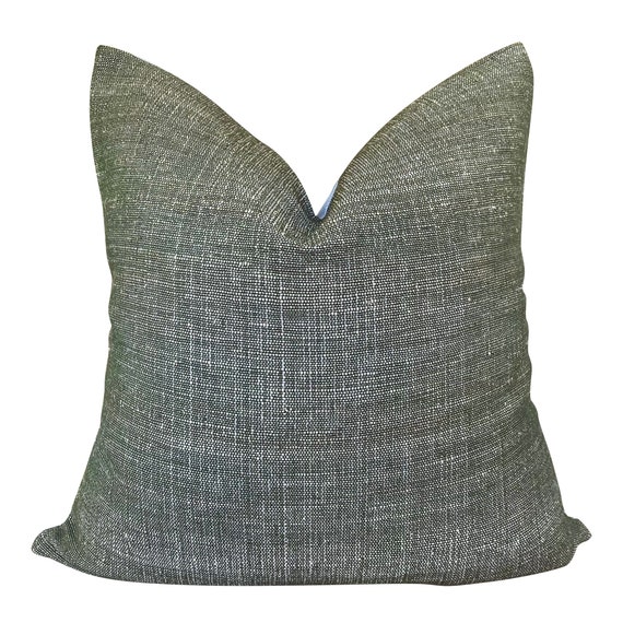 Kufri Rustic Solid Designer Pillow Cover in Olive – Linen + Cloth
