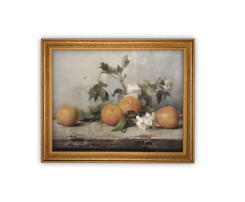 Vintage Framed Canvas Art // Framed Vintage Orange Print // Vintage Fruit // Still Life Kitchen Painting // Farmhouse print //ST-620 image 6