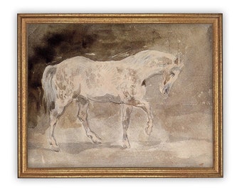 Vintage Framed Canvas Art // Framed Vintage Print // Vintage Painting // Horse Art // Farmhouse Print // #A-126