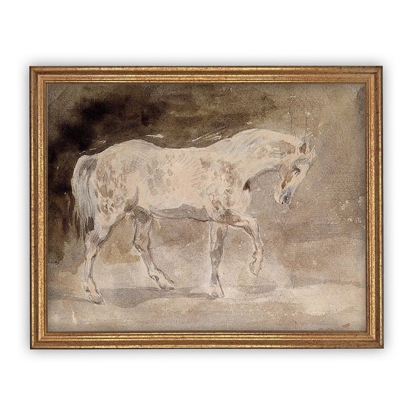 Vintage Framed Canvas Art // Framed Vintage Print // Vintage Painting // Horse Art // Farmhouse Print // #A-126