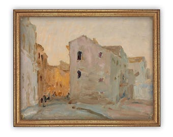 Vintage European Cityscape Canvas Print in Gold Frame