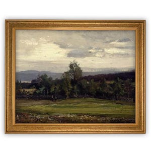 Framed Vintage Canvas Print: Moody Green Landscape Art