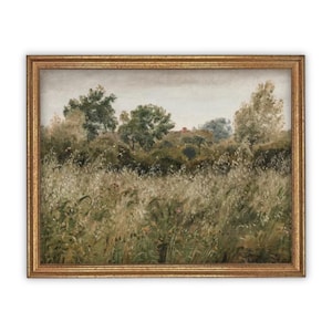 Vintage Framed Canvas Art  // Framed Vintage Print // Vintage Painting // Vintage Landscape Meadow // Farmhouse print //#LAN-122