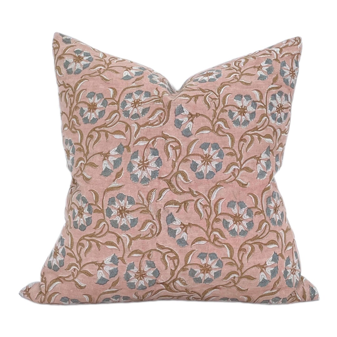 Designer Surana Natural Pillow Cover // Pink Blush Blue Pillow Cover