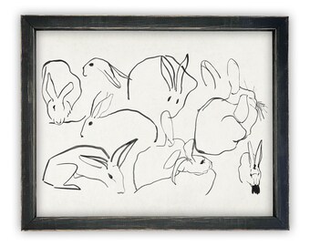 Vintage Framed Canvas Art  // Framed Vintage Print // Vintage Painting // Easter Bunny Rabbit Art // Farmhouse print //#A-141