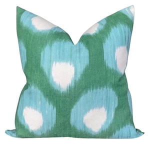 Peter Dunham OUTDOOR Pillow Cover // Bukhara in Blue/Green  // Designer Outdoor Pillow// Green Outdoor Pillow // Sunbrella Outdoor Pillow