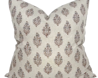 Floral Block Print Pillow Cover: Monrovia Sahara Designer Linen