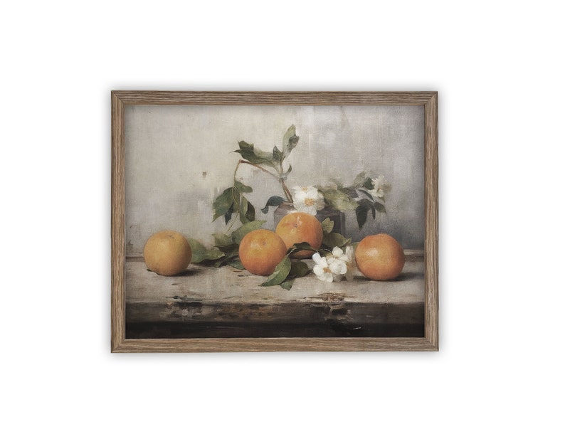 Vintage Framed Canvas Art // Framed Vintage Orange Print // Vintage Fruit // Still Life Kitchen Painting // Farmhouse print //ST-620 image 1