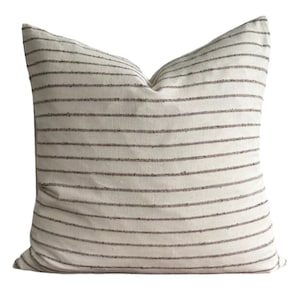 Designer &quot;Bellevue&quot; Woven Brown Slub Stripe Pillow Cover // Brown Cream pillows // Modern Farmhouse Pillow // Decorative Throw Pillows
