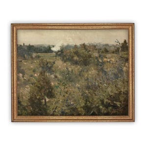 Vintage Framed Canvas Art  // Framed Vintage Print // Vintage Painting // Vintage Landscape Meadow // Farmhouse print //#LAN-259