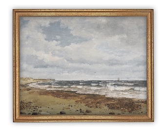READY to SHIP 11x14 Framed Seascape Canvas Art Print: Coastal Beach Painting