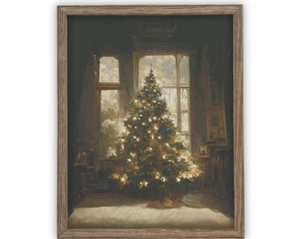 Framed Vintage Christmas Tree Canvas Print: Farmhouse Style