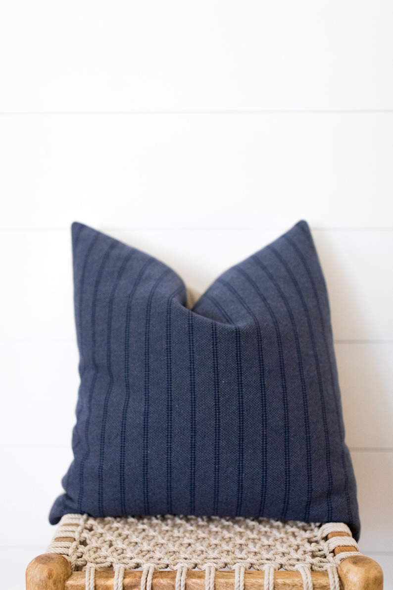 Indigo Stripe Textured Designer Pillows Blue Throw Pillows Modern Farmhouse Pillows Decorative Pillows Nautical Pillows