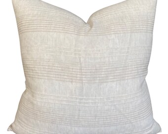 Beige Stripe Pillow Cover: Chiangmai Native Cotton, Linen Back