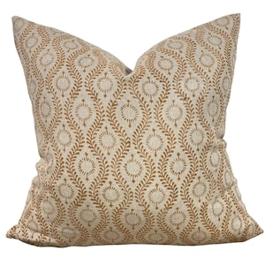 Designer &quot;Bradbury&quot; Block Print Pillow Cover // Bronze Rust and Natural Pillow Cover // Boutique Pillow Covers // Modern Farmhouse