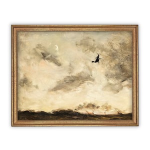 Vintage Framed Canvas Art  // Framed Vintage Print // Vintage Halloween Painting // Witch in Landscape Wall Art // Halloween print //#H-104