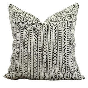 Designer &quot;Rockford&quot; Linen Block Print Pillow Cover // Black and Natural Cream Pillow Cover // Boutique Pillow Covers