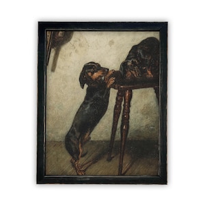 Vintage Dachshund Dog Portrait: Framed Canvas Art Print