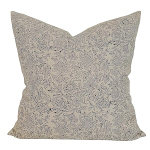 Designer &quot;Cheney&quot; Block Print Floral Pillow Cover // Black Neutral Pillow Cover // Modern Farmhouse // Floral Block Pillows