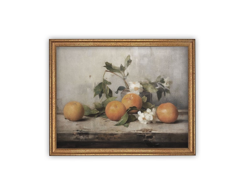 Vintage Framed Canvas Art // Framed Vintage Orange Print // Vintage Fruit // Still Life Kitchen Painting // Farmhouse print //ST-620 image 3