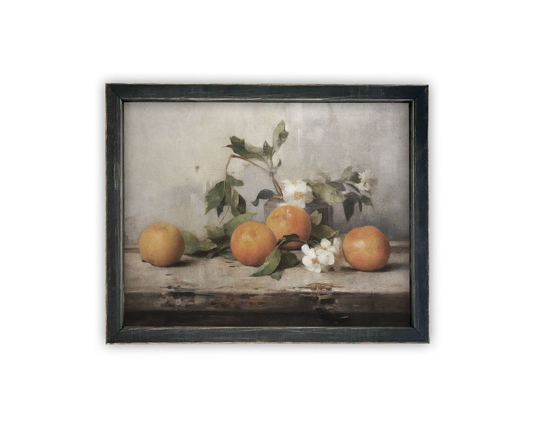 Vintage Framed Canvas Art // Framed Vintage Orange Print // Vintage Fruit // Still Life Kitchen Painting // Farmhouse print //ST-620 image 2