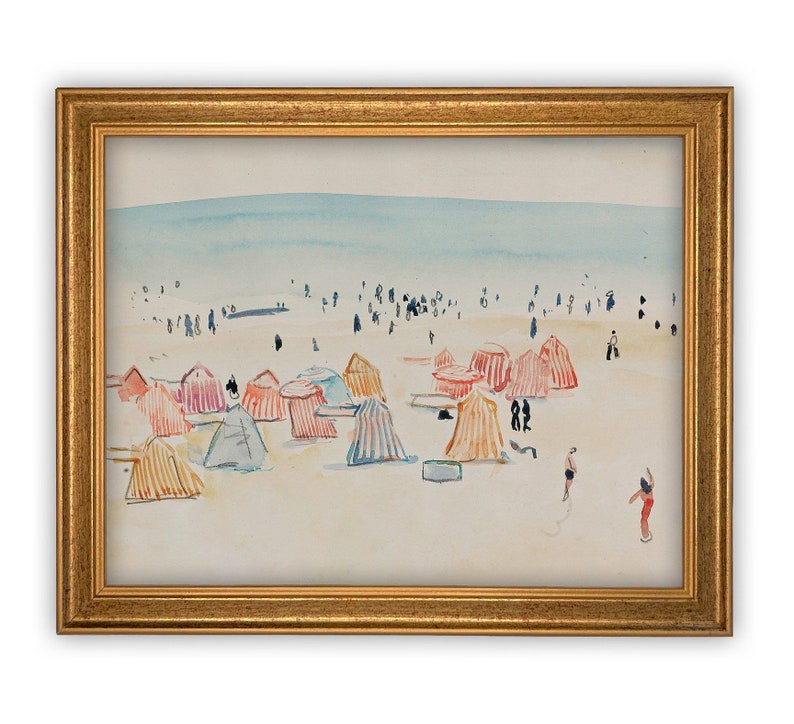 Vintage Framed Canvas Art // Framed Vintage Print // Vintage Painting // Coastal Beach Art // Beach House print //COAS-156 image 2