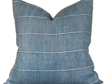 Designer Faso in Baleen Pillow Cover // Farmhouse Decor Pillow // Indigo Blue Linen Decorative Pillow // Accent Pillow