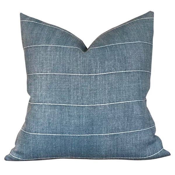 Designer Faso in Baleen Pillow Cover // Farmhouse Decor Pillow // Indigo Blue Linen Decorative Pillow // Accent Pillow