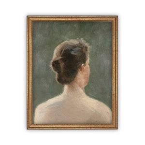 Vintage Framed Canvas Art // Framed Vintage Print // Vintage Oil Painting // Green Portrait of a Woman // Farmhouse print // #P-533