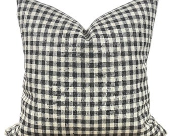 Designer "Williams" Checkered Pillow Cover // Black and Natural Cream Pillow Cover // Boutique Pillow Covers