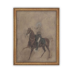 Vintage Framed Canvas Art  // Framed Vintage Print // Vintage Painting // Horse Cowboy Art// Farmhouse print //#A-121