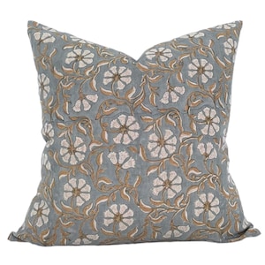 Designer &quot;Atherton&quot; Surana Blue Brown Pillow Cover // Floral Block Print Pillow Cover // Modern Farmhouse // Boho Pillows
