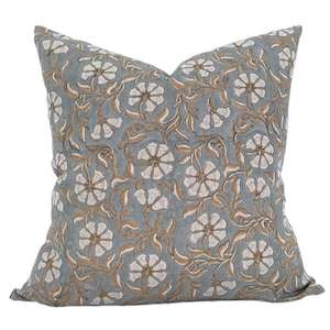 Designer "Atherton" Surana Blue Brown Pillow Cover // Floral Block Print Pillow Cover // Modern Farmhouse // Boho Pillows