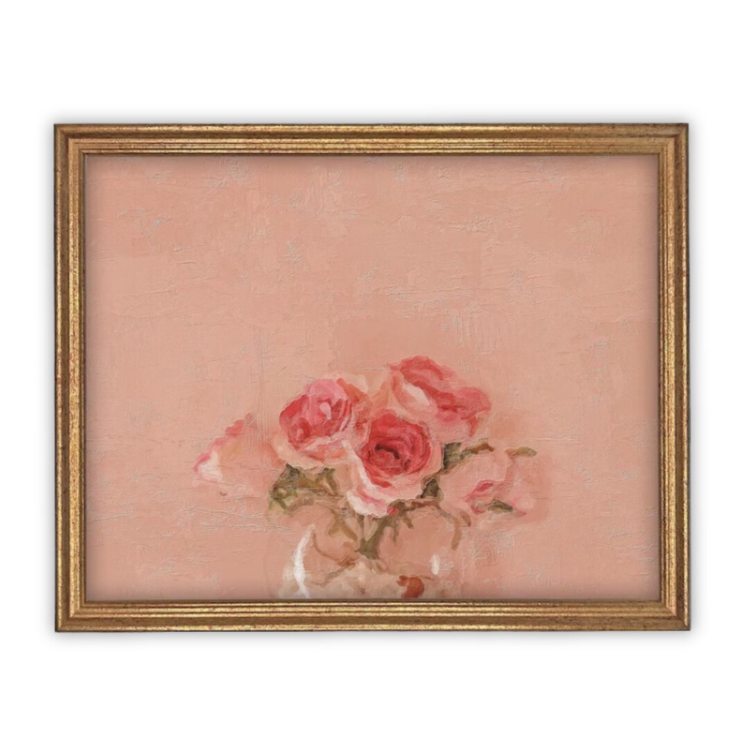 Vintage Framed Canvas Print: Pink Roses Still Life - Etsy