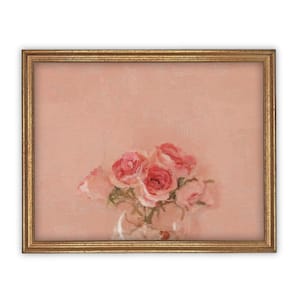Vintage Framed Canvas Art  // Framed Vintage Print // Vintage Painting // Pink Roses Art // Farmhouse print //#BOT-105