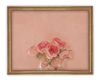 Vintage Framed Canvas Art  // Framed Vintage Print // Vintage Painting // Pink Roses Art // Farmhouse print //#BOT-105