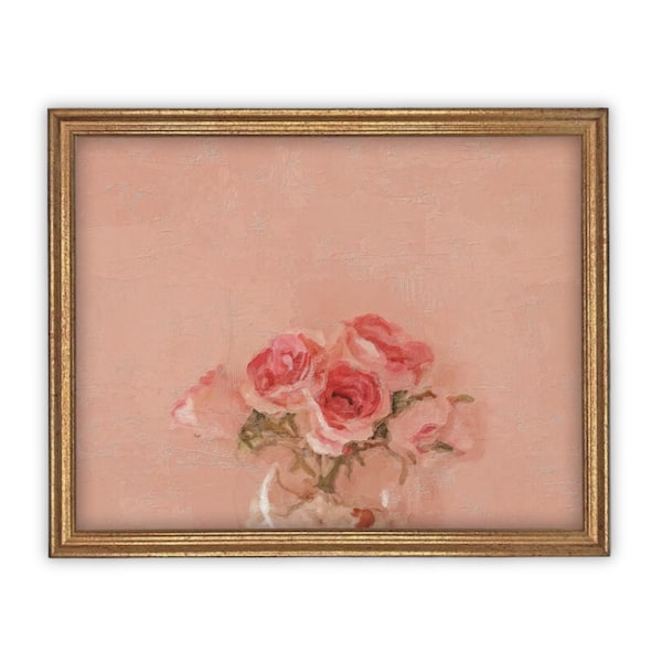 Vintage Framed Canvas Print: Pink Roses Still Life