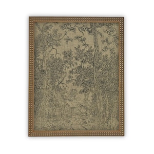 Vintage Framed Canvas Art  // Framed Vintage Print // Vintage Painting // Black White Tree Sketch // Moody Art print //#LAN-205