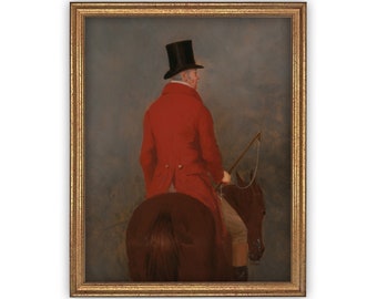 Vintage Framed Canvas Art // Framed Vintage Print // Vintage Oil Painting // Gentleman On Horseback Painting // Farmhouse Art //#A-158