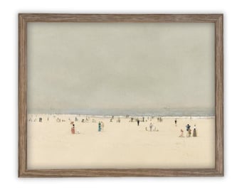 Vintage Framed Beach Canvas Art Print: Coastal Decor