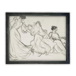 READY to SHIP 11x14  Vintage Framed Canvas Art  // Framed Vintage Print //  Vintage Portrait Watercolor // Dancing Women Art print //#P-525
