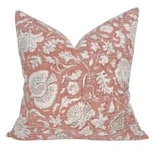 Designer &quot;Bali&quot; Block Print Kantha Quilted Pillow Cover //  Pink Blush Pillow Cover // Boutique Pillow Covers // Farmhouse // Boho