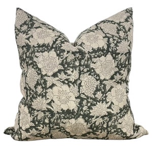 Designer &quot;Oakdale&quot; Floral Pillow Cover // Forest Green and Natural Pillow Cover // Boutique Pillow Covers // Modern Farmhouse